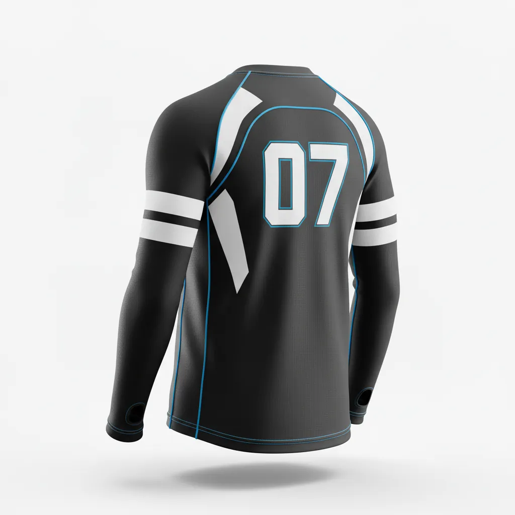 Custom Esports Long Sleeve T Shirts - White, Blue - Ls All Blacks Electric - Back View - Kinexa Sportswear