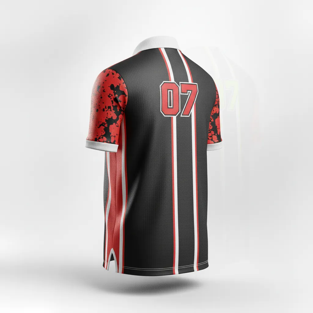 Custom Esports Polo Shirt - Red, White - All Blacks Athletic - Back View - Kinexa Sportswear