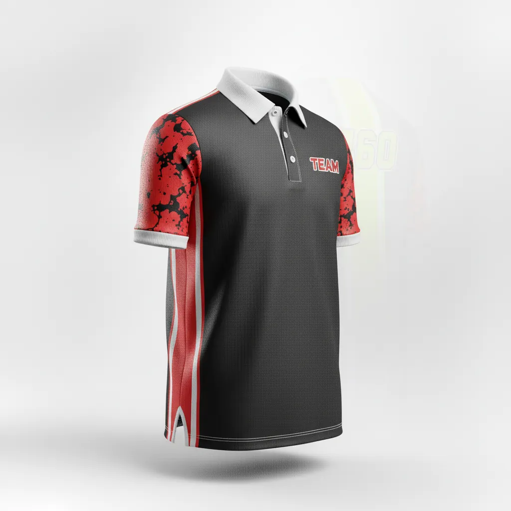 Custom Esports Polo Shirt - Red, White - All Blacks Athletic - Front View - Kinexa Sportswear