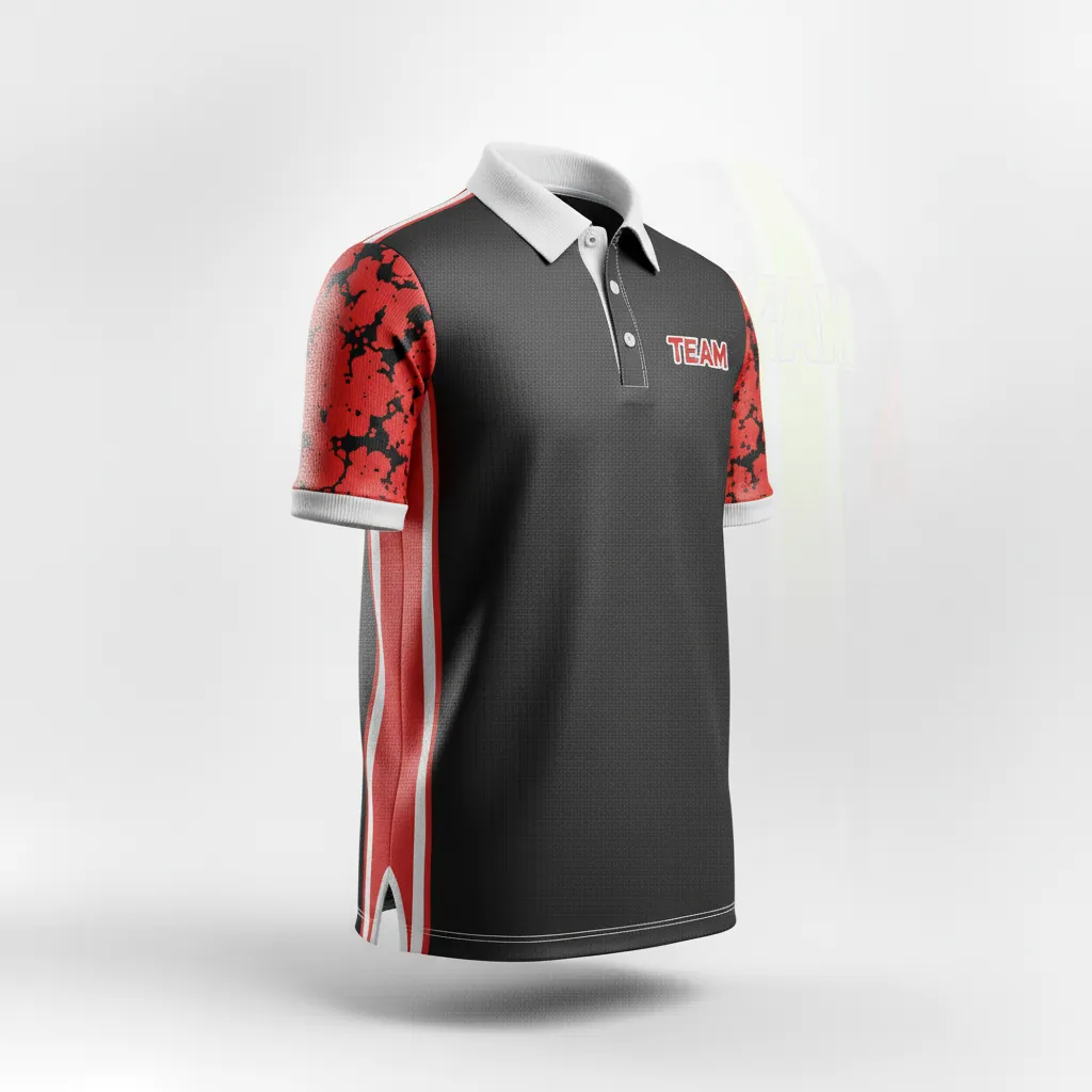 Custom Esports Polo Shirt - Red, White - All Blacks Athletic - Side View - Kinexa Sportswear