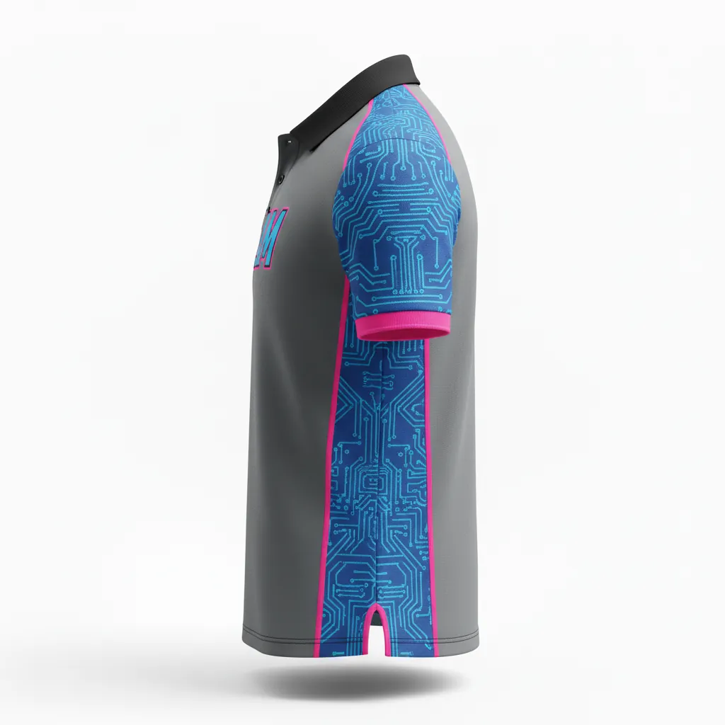 Custom Esports Polo Shirt - Blue, Pink - All Blacks Electric Hot - Side View - Kinexa Sportswear