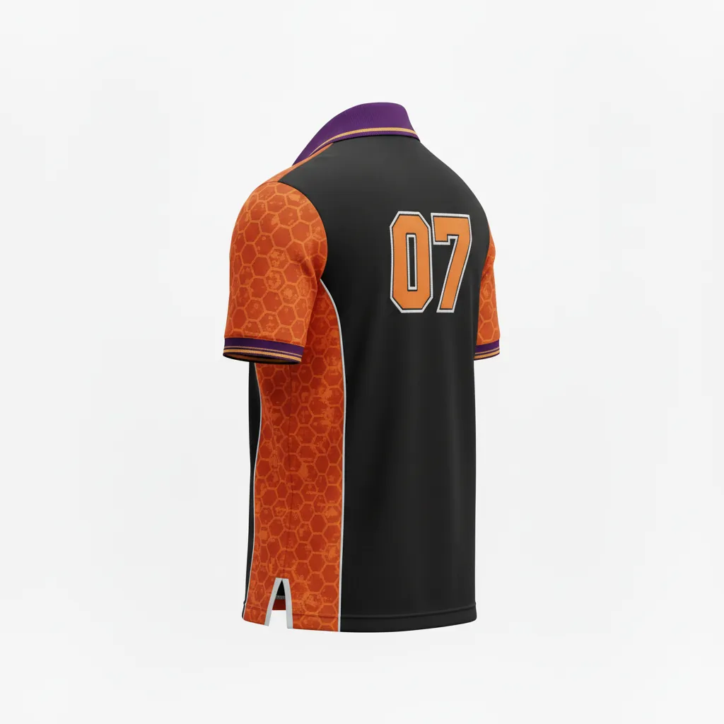 Custom Esports Polo Shirt - Orange, Silver - All Blacks Flame - Back View - Kinexa Sportswear