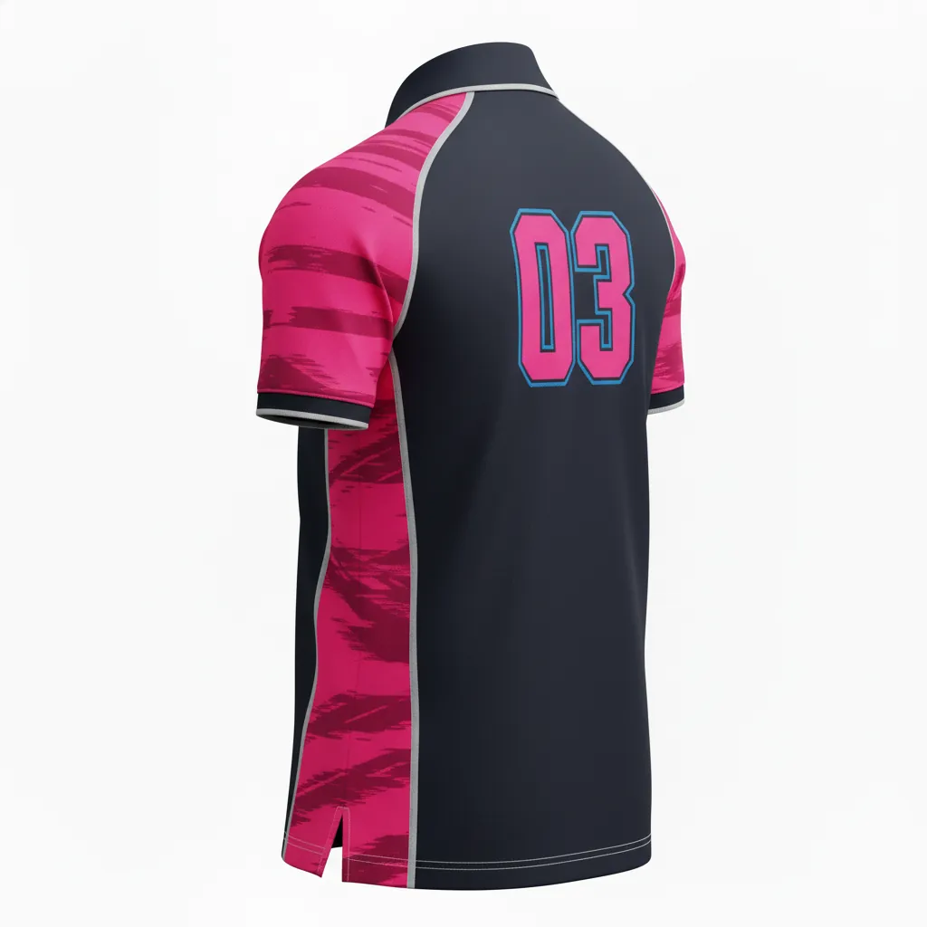 Custom Esports Polo Shirt - Pink, Blue - All Blacks Hot Electric - Back View - Kinexa Sportswear