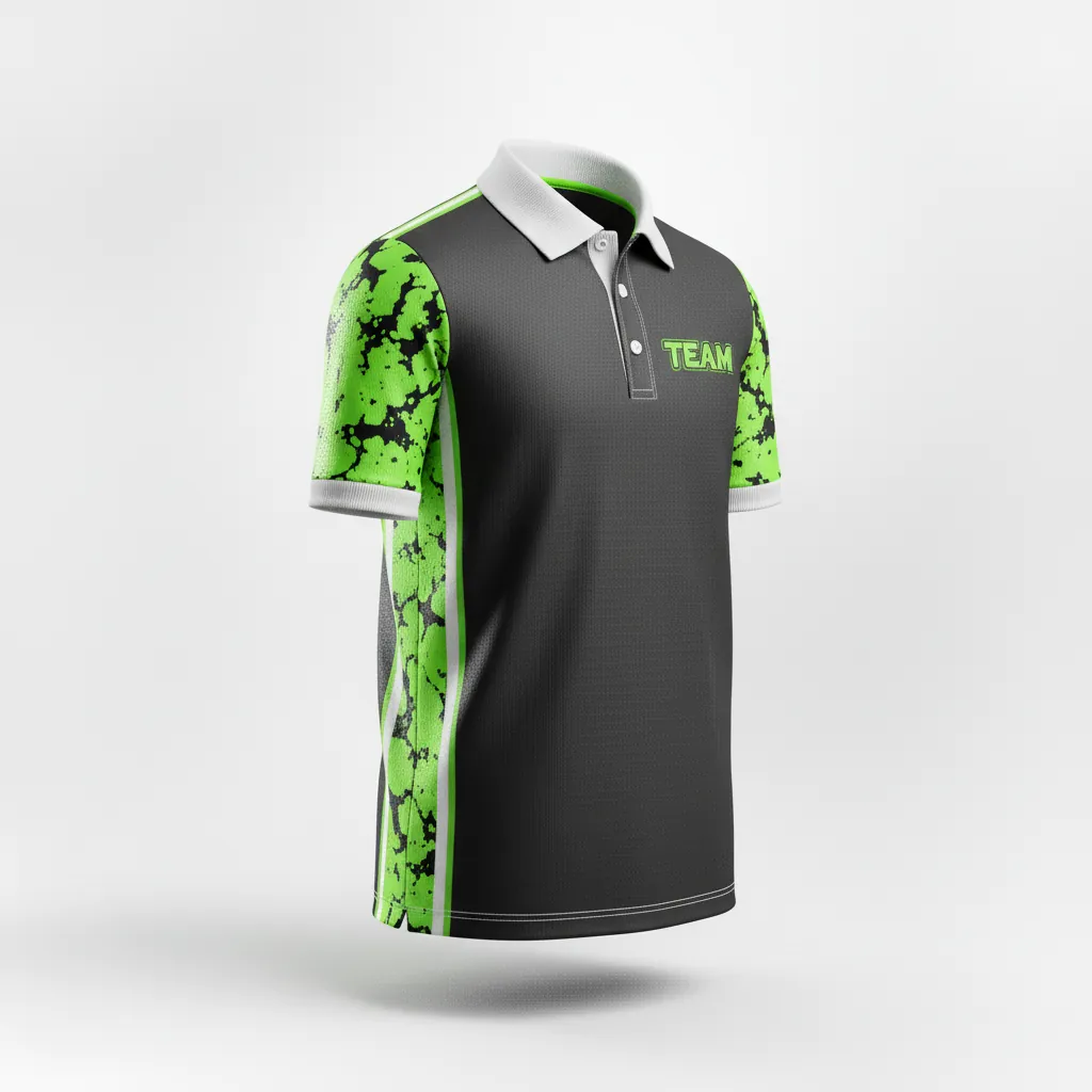Custom Esports Polo Shirt - Green, White - All Blacks Neon - Front View - Kinexa Sportswear