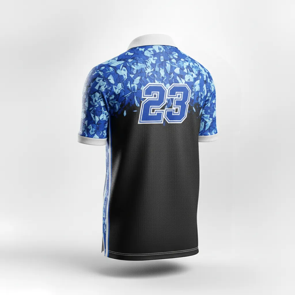 Custom Esports Polo Shirt - Blue, White - All Blacks Royal - Back View - Kinexa Sportswear