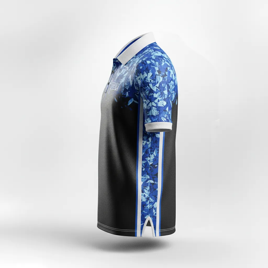 Custom Esports Polo Shirt - Blue, White - All Blacks Royal - Side View - Kinexa Sportswear