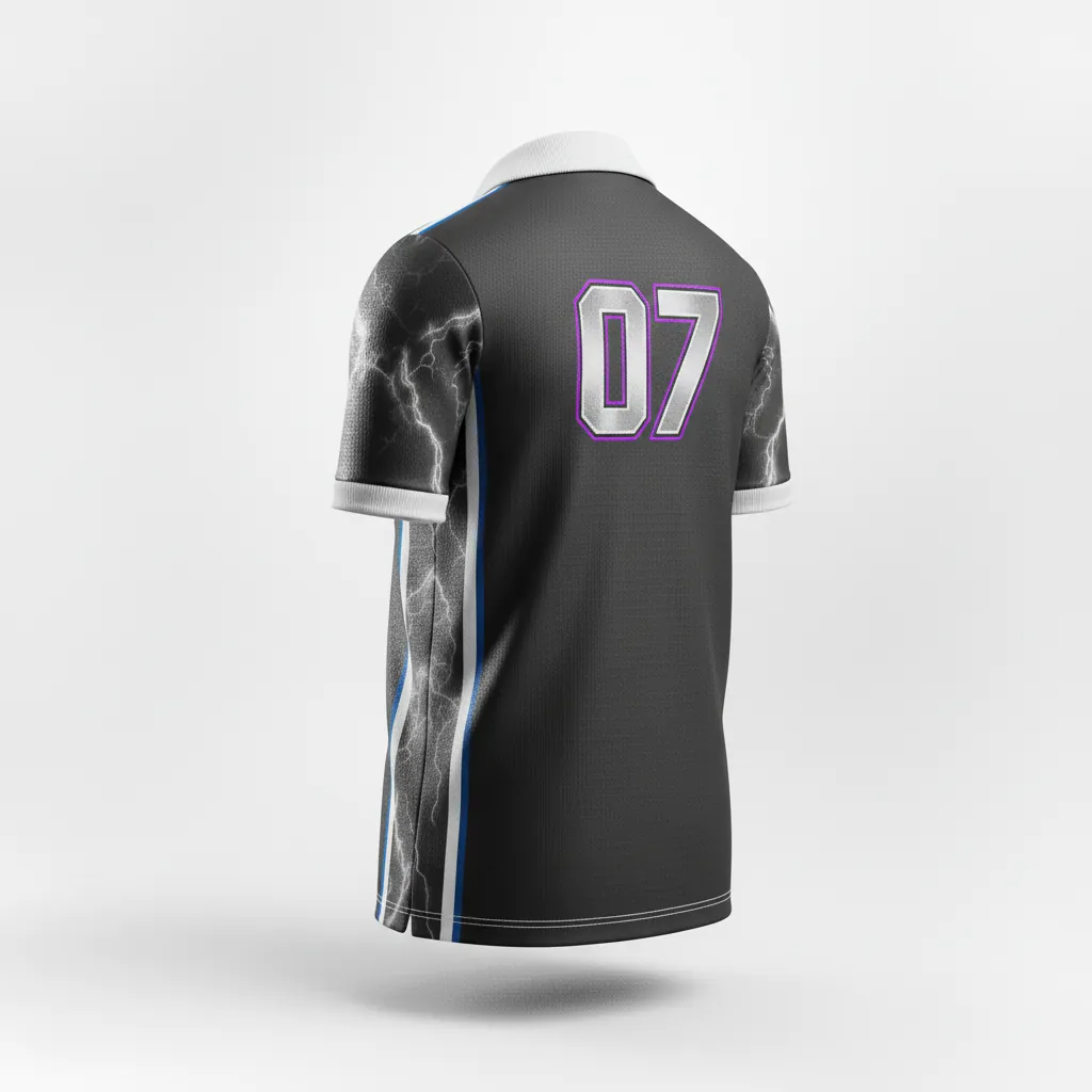 Custom Esports Polo Shirt - Silver, Purple - All Blacks Cyber - Back View - Kinexa Sportswear