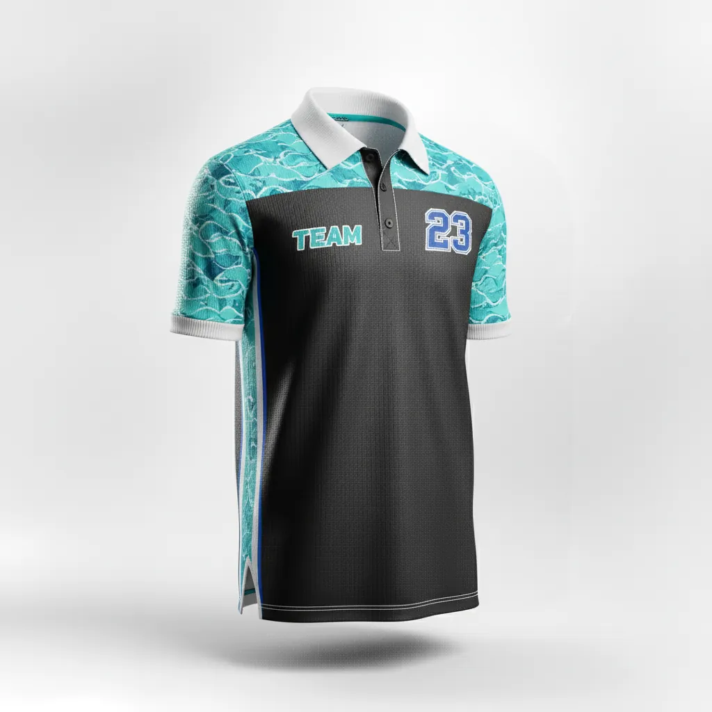 Custom Esports Polo Shirt - Teal, White - All Blacks - Front View - Kinexa Sportswear