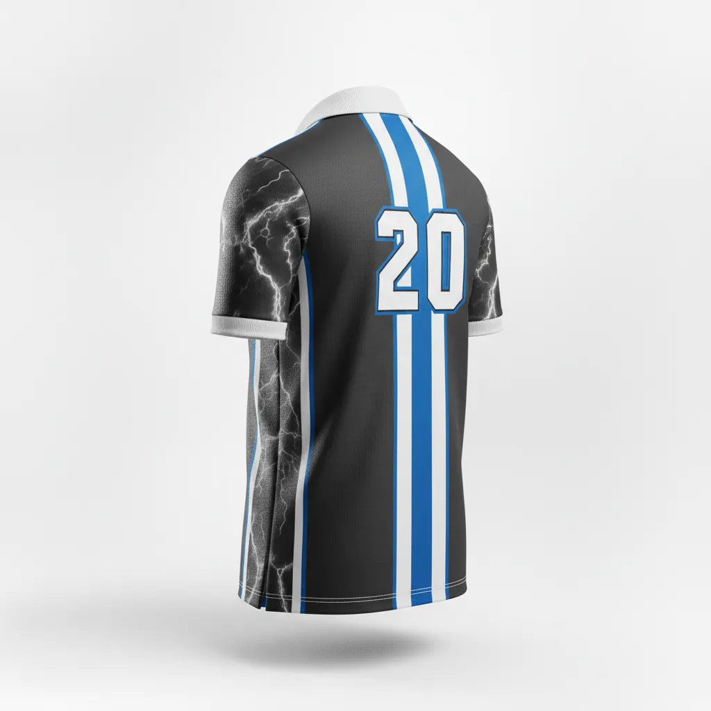 Custom Esports Polo Shirt - White, Blue - All Blacks Electric - Back View - Kinexa Sportswear
