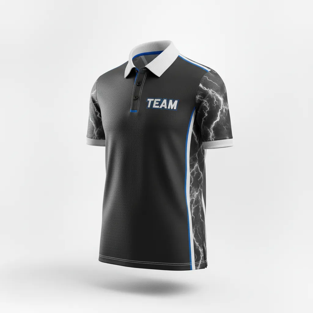 Custom Esports Polo Shirt - White, Blue - All Blacks Electric - Front View - Kinexa Sportswear