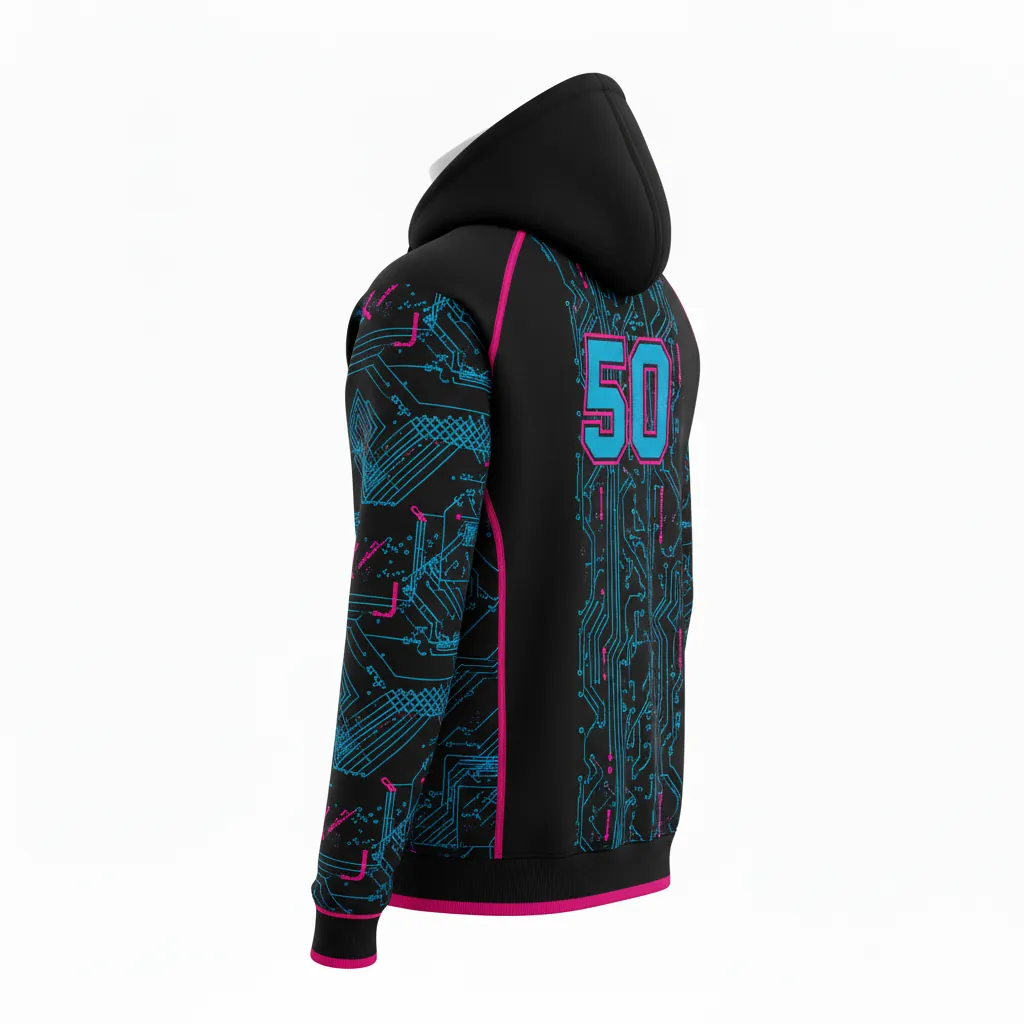 Custom Esports Pullover Hoodie - Blue, Pink - All Blacks Electric Hot - Back View - Kinexa Sportswear