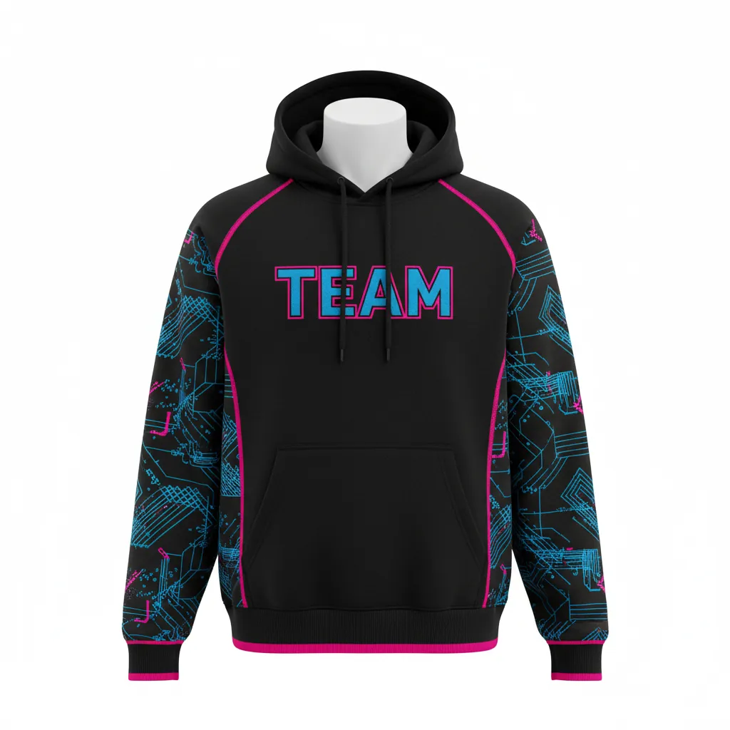 Custom Esports Pullover Hoodie - Blue, Pink - All Blacks Electric Hot - Front View - Kinexa Sportswear