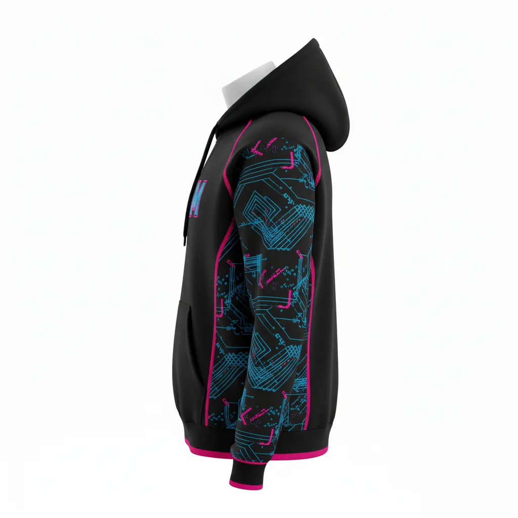 Custom Esports Pullover Hoodie - Blue, Pink - All Blacks Electric Hot - Side View - Kinexa Sportswear