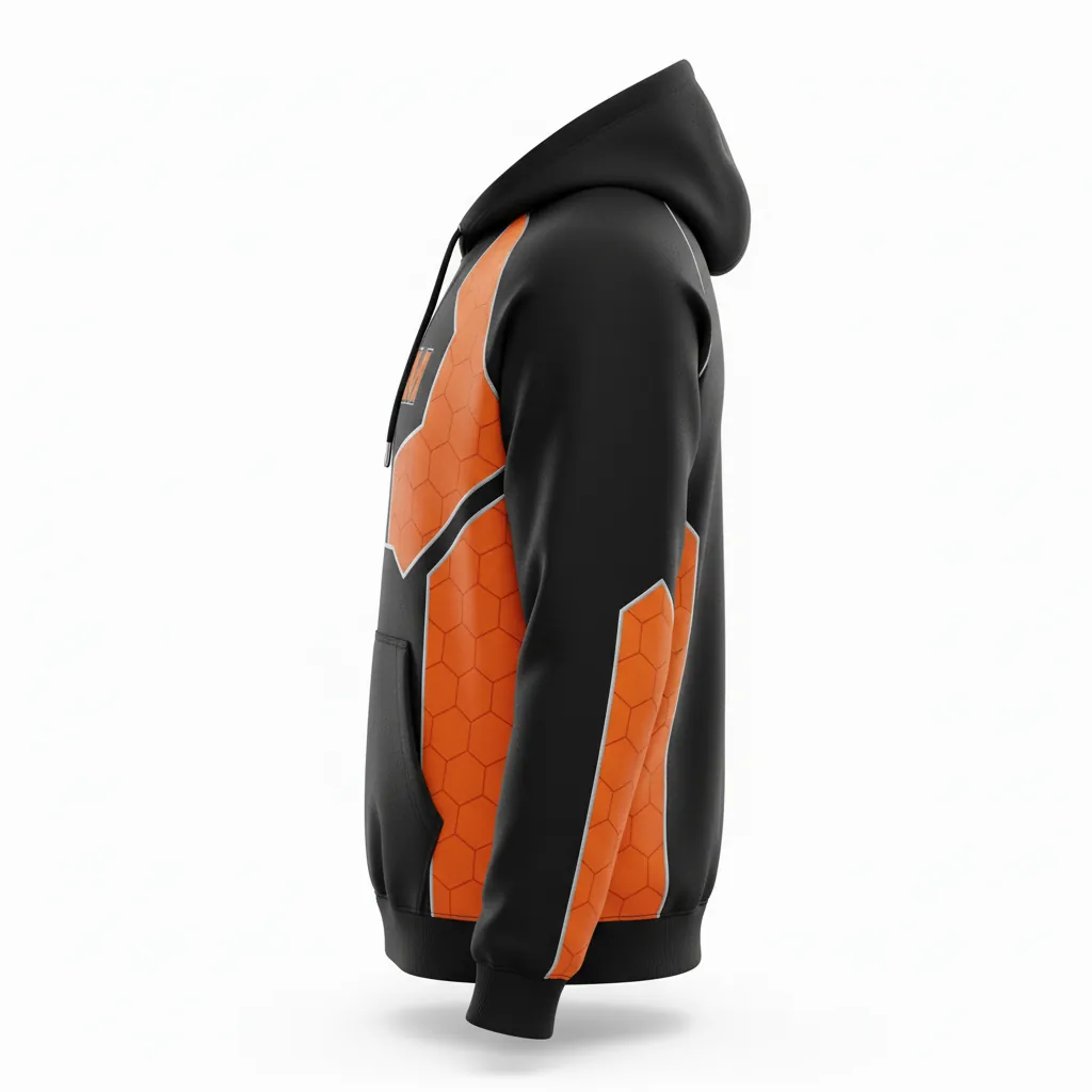 Custom Esports Pullover Hoodie - Orange, Silver - All Blacks Flame - Side View - Kinexa Sportswear