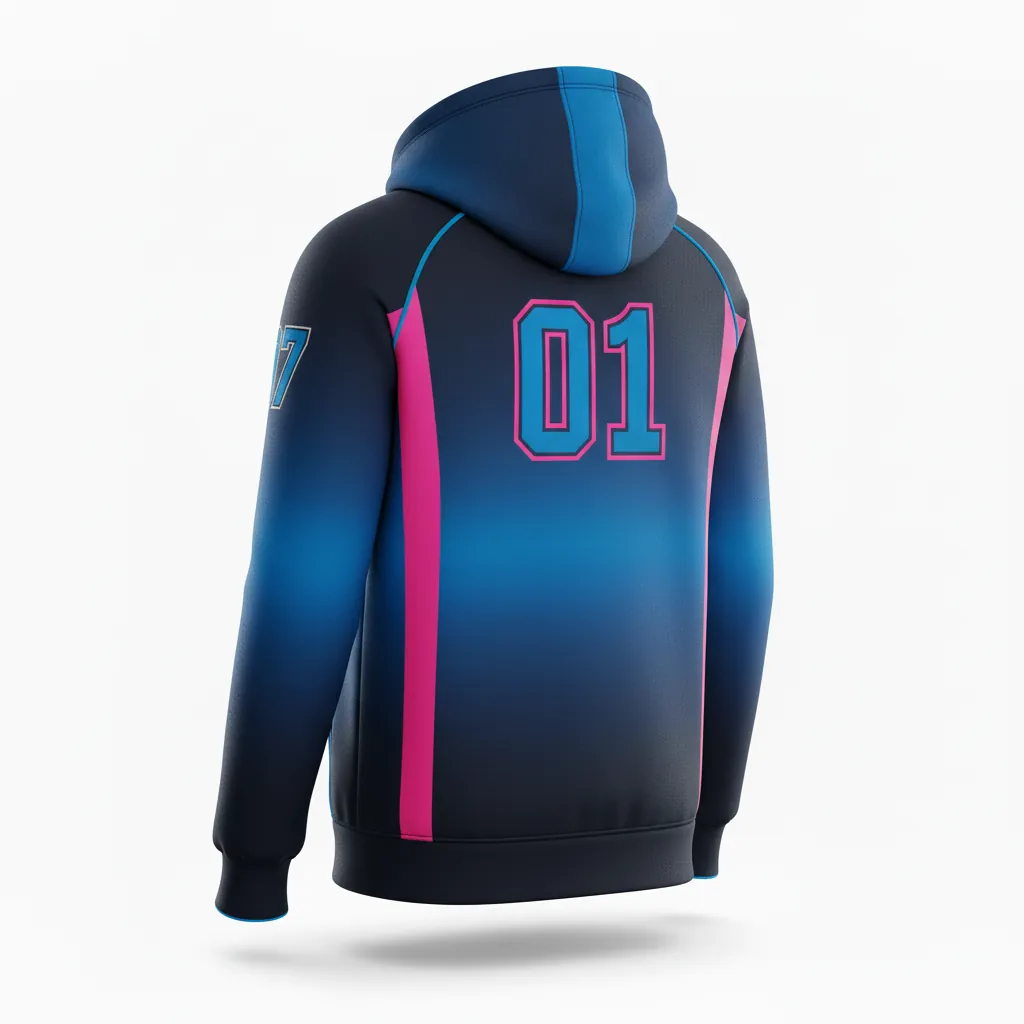 Custom Esports Pullover Hoodie - Pink, Blue - All Blacks Hot Electric - Back View - Kinexa Sportswear