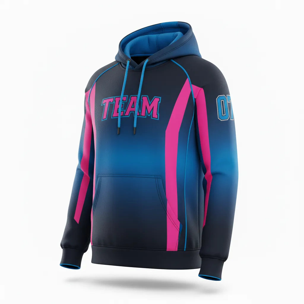 Custom Esports Pullover Hoodie - Pink, Blue - All Blacks Hot Electric - Front View - Kinexa Sportswear