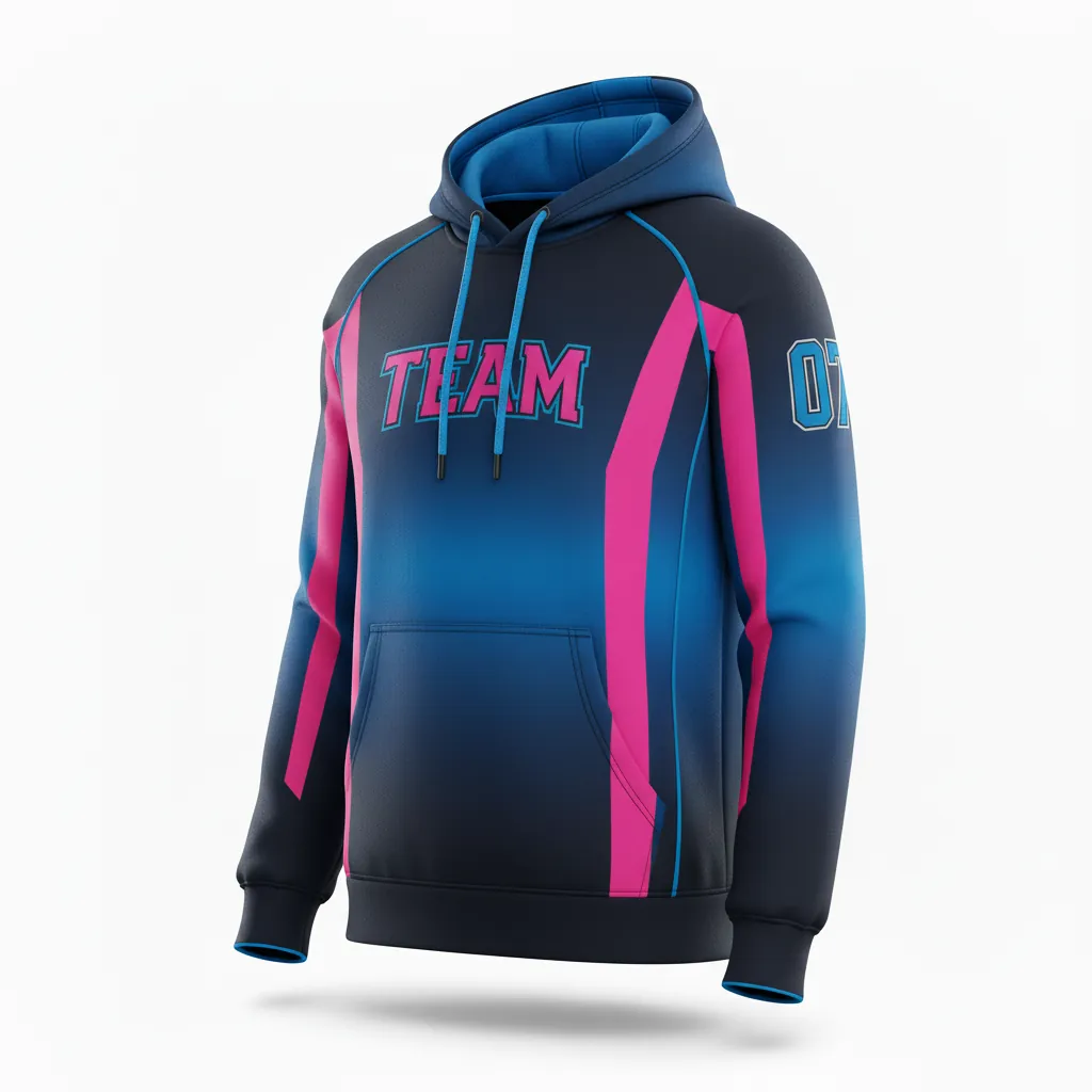 Custom Esports Pullover Hoodie - Pink, Blue - All Blacks Hot Electric - Side View - Kinexa Sportswear