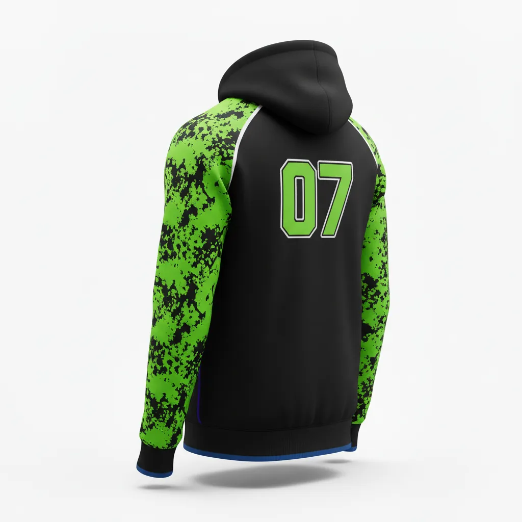 Custom Esports Pullover Hoodie - Green, White - All Blacks Neon - Back View - Kinexa Sportswear