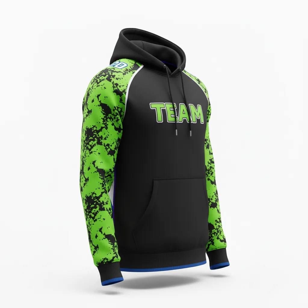 Custom Esports Pullover Hoodie - Green, White - All Blacks Neon - Front View - Kinexa Sportswear