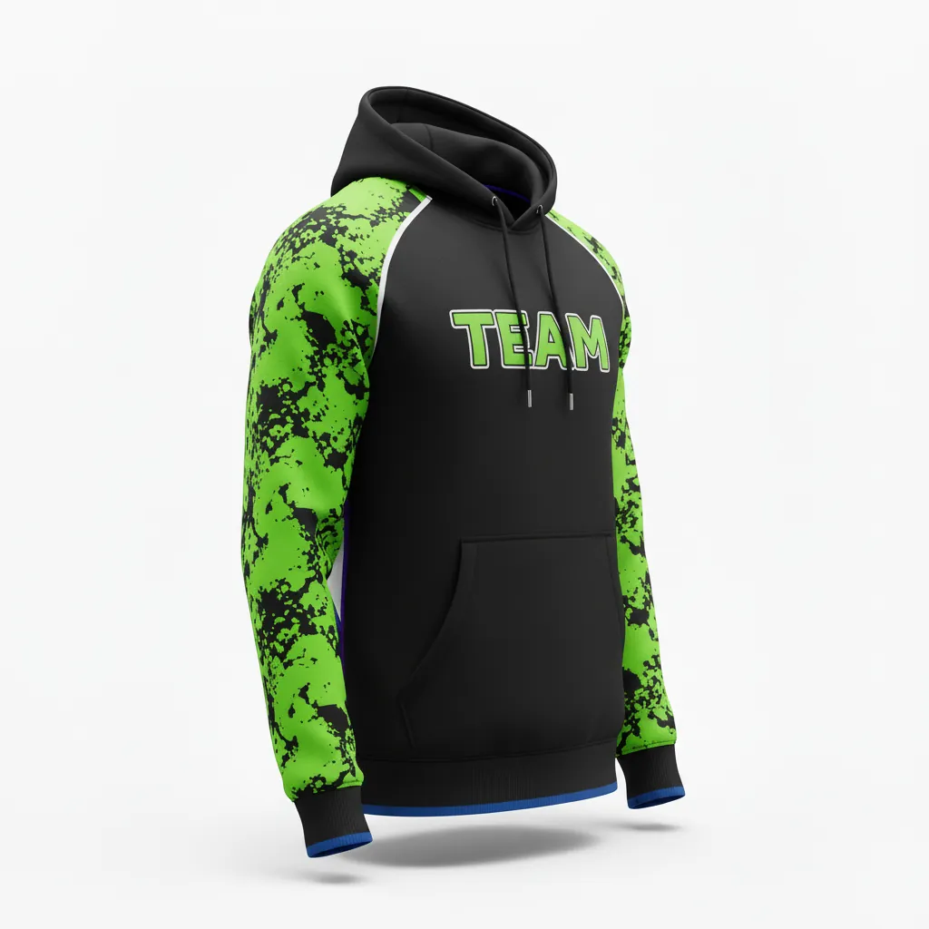 Custom Esports Pullover Hoodie - Green, White - All Blacks Neon - Side View - Kinexa Sportswear