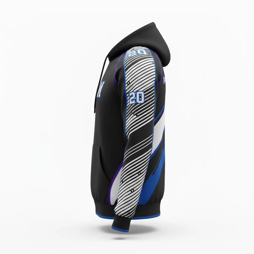 Custom Esports Pullover Hoodie - Silver, Purple - All Blacks Cyber - Side View - Kinexa Sportswear