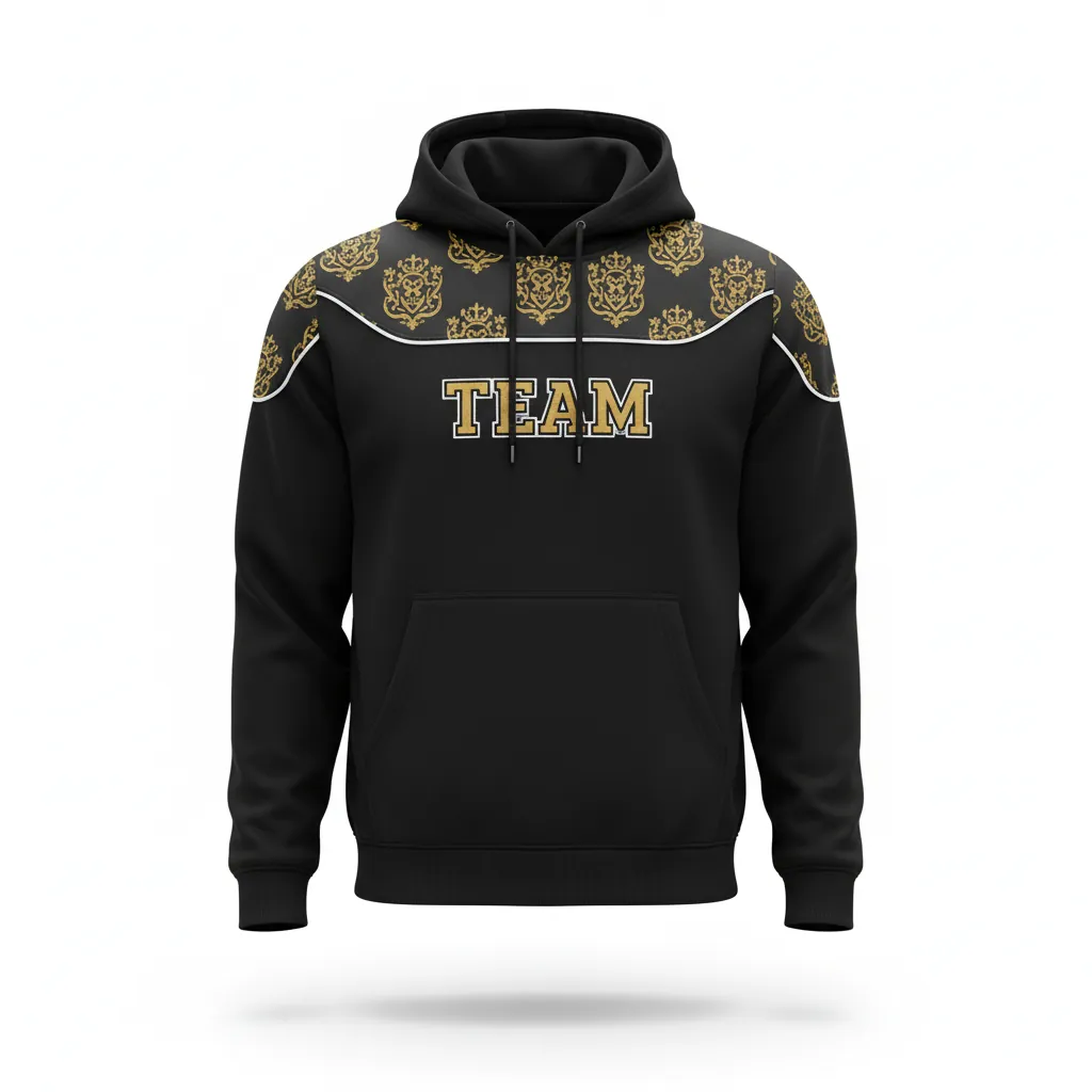 Custom Esports Pullover Hoodie - Gold, White - All Blacks Vegas - Front View - Kinexa Sportswear