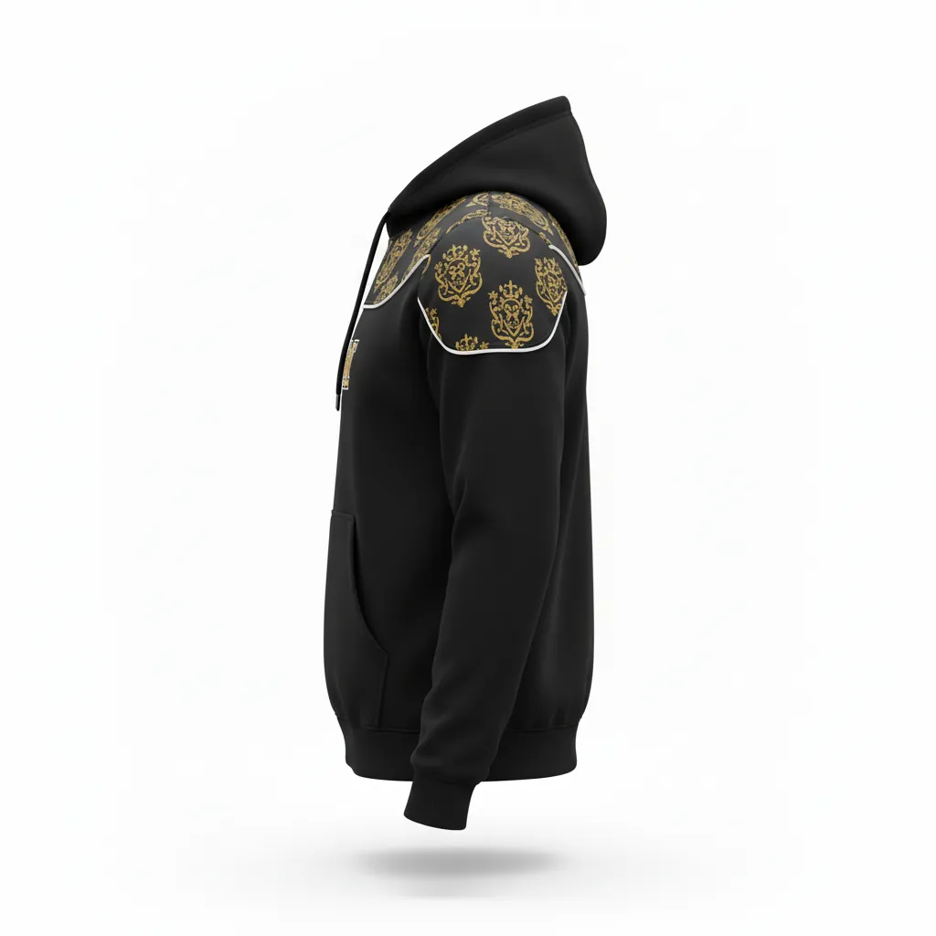Custom Esports Pullover Hoodie - Gold, White - All Blacks Vegas - Side View - Kinexa Sportswear