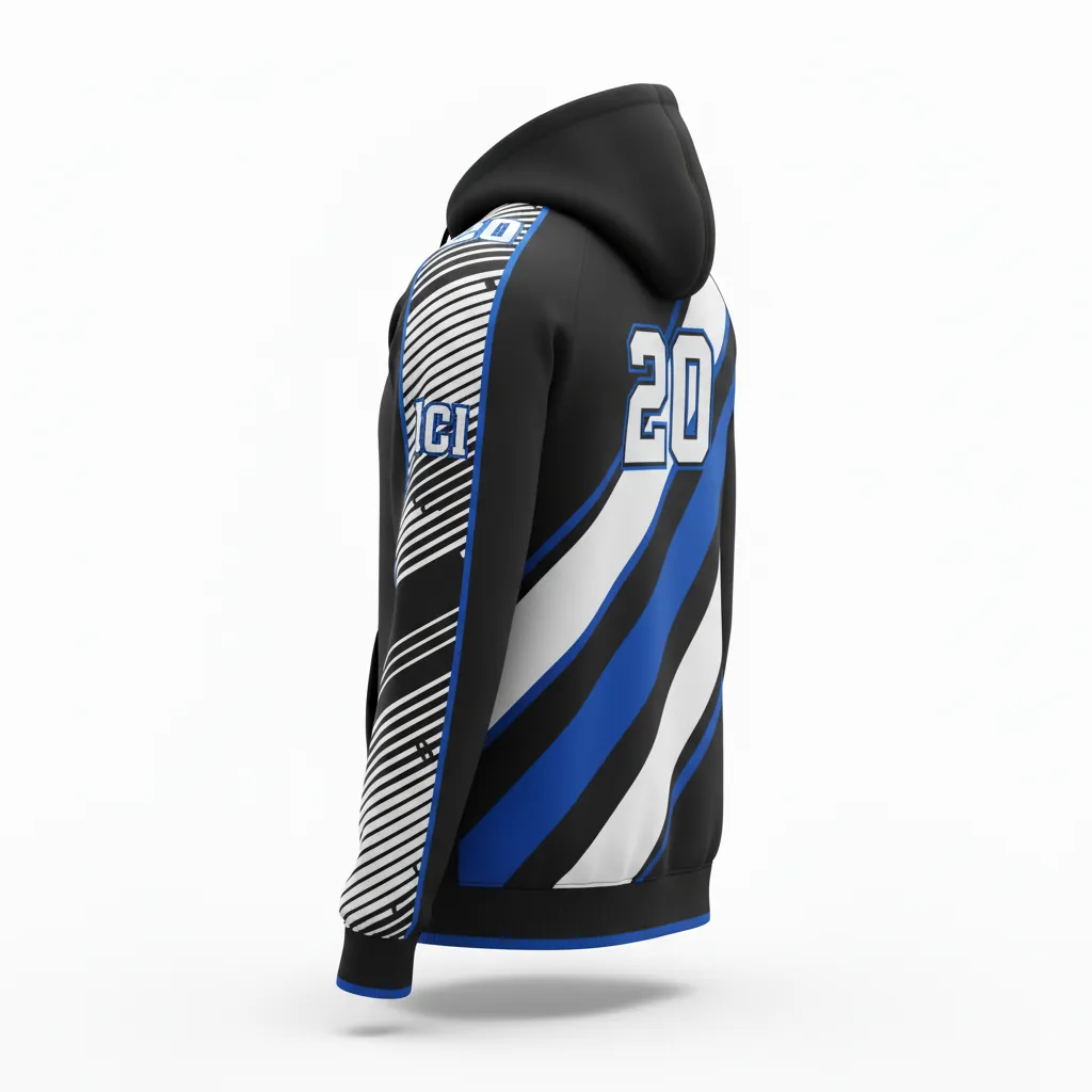Custom Esports Pullover Hoodie - White, Blue - All Blacks Electric - Back View - Kinexa Sportswear
