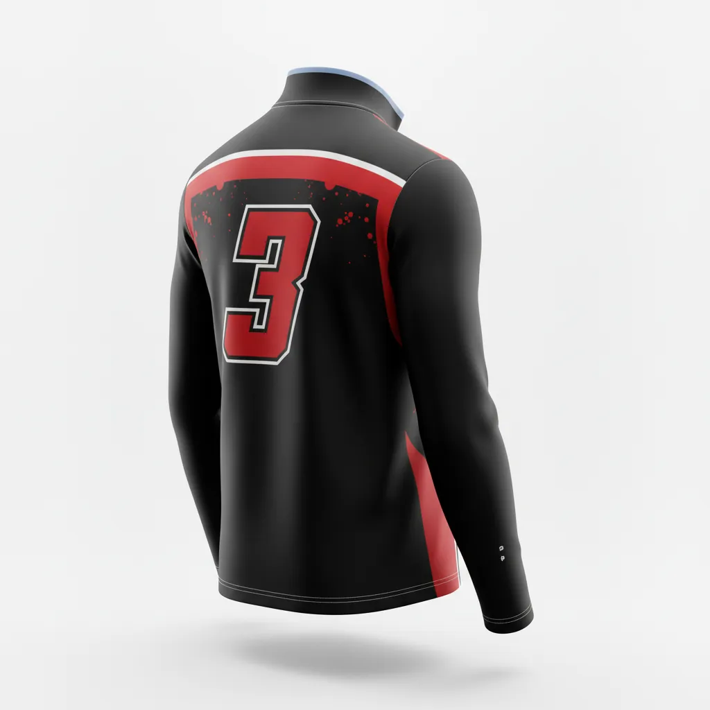 Custom Esports Quarter Zipper Esports Jersey - Red, White - All Blacks Athletic - Back View - Kinexa Sportswear