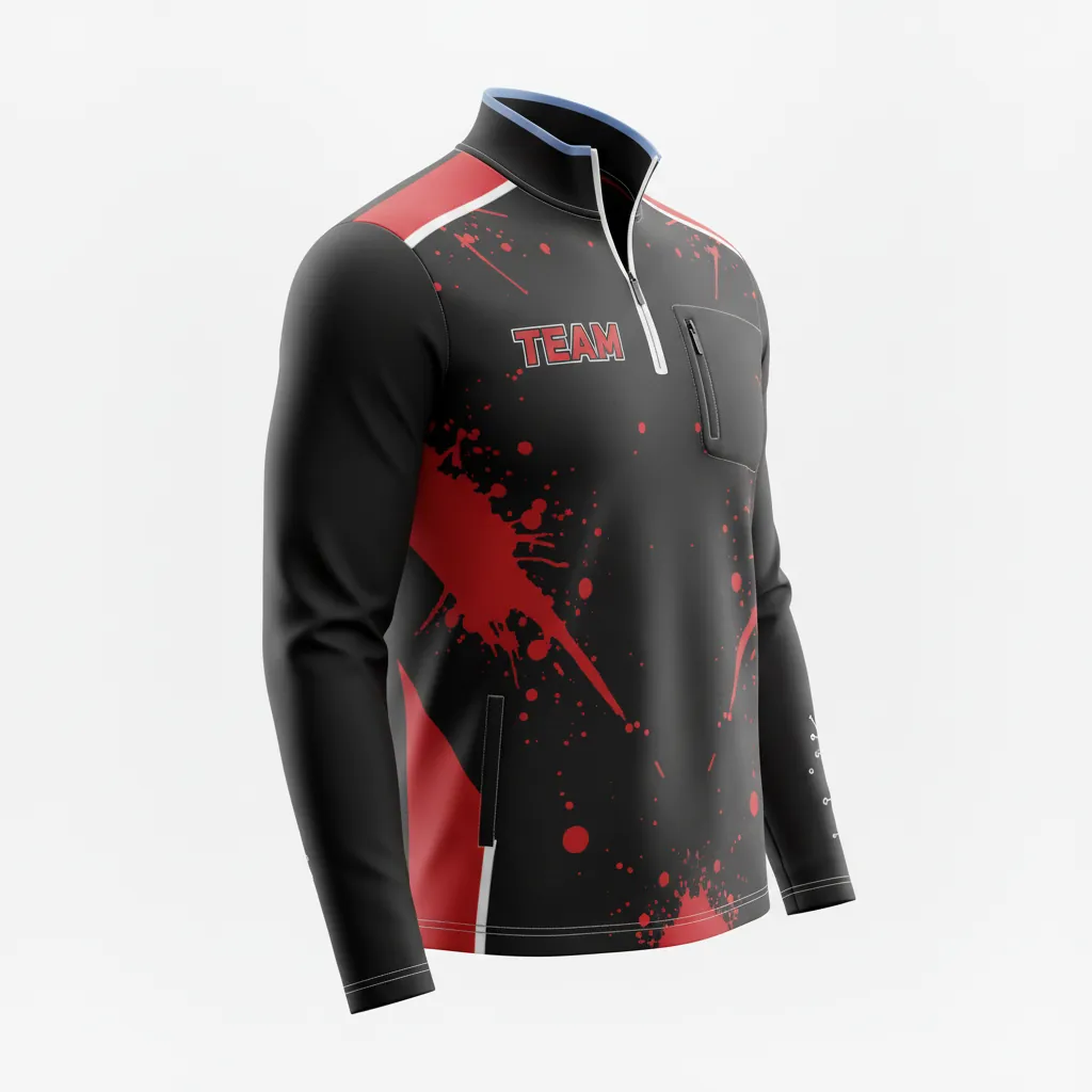 Custom Esports Quarter Zipper Esports Jersey - Red, White - All Blacks Athletic - Front View - Kinexa Sportswear