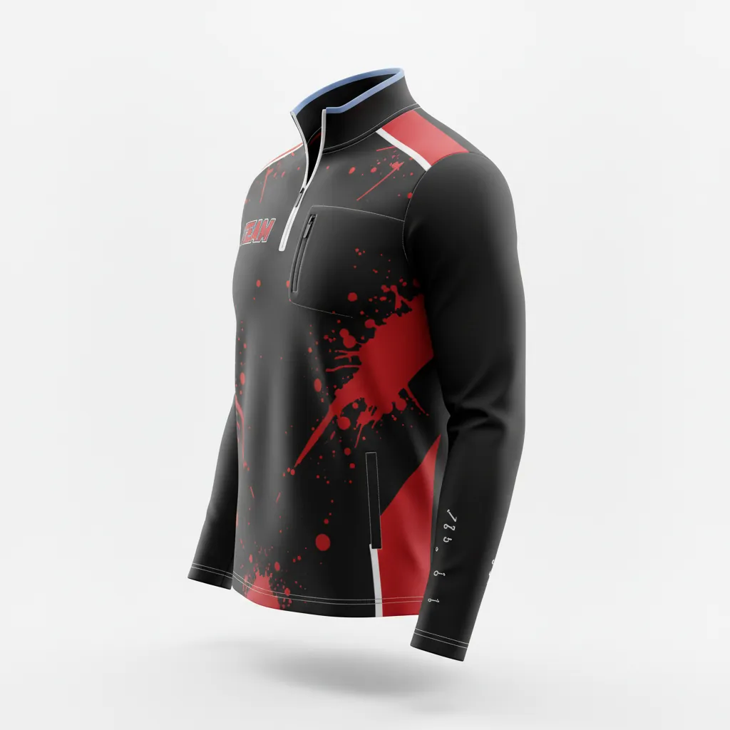 Custom Esports Quarter Zipper Esports Jersey - Red, White - All Blacks Athletic - Side View - Kinexa Sportswear