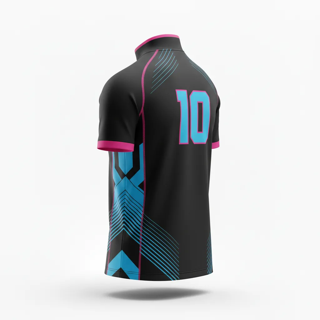 Custom Esports Quarter Zipper Esports Jersey - Blue, Pink - All Blacks Electric Hot - Back View - Kinexa Sportswear