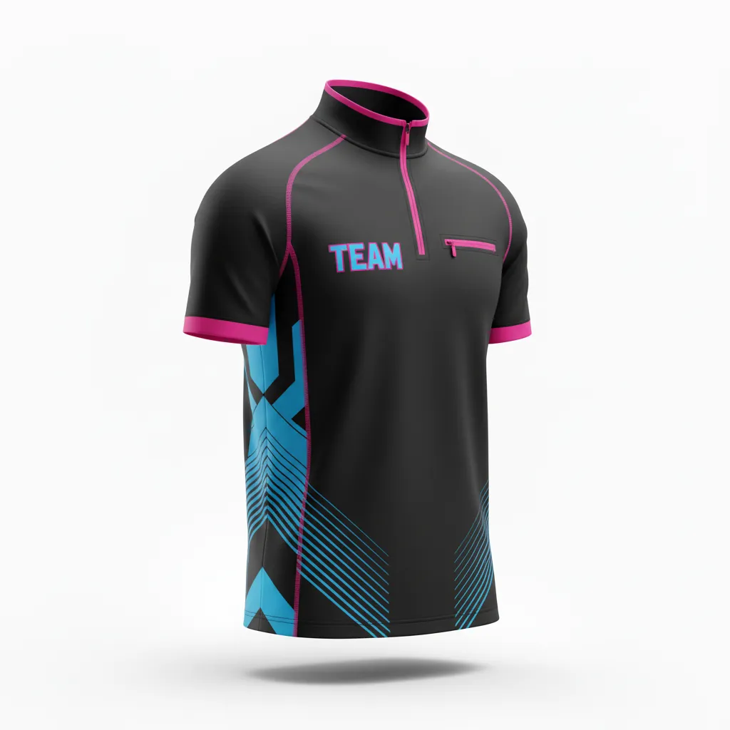 Custom Esports Quarter Zipper Esports Jersey - Blue, Pink - All Blacks Electric Hot - Front View - Kinexa Sportswear