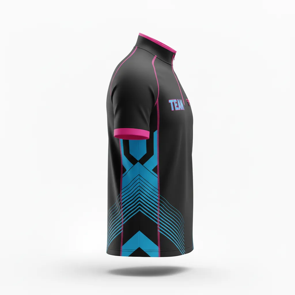 Custom Esports Quarter Zipper Esports Jersey - Blue, Pink - All Blacks Electric Hot - Side View - Kinexa Sportswear
