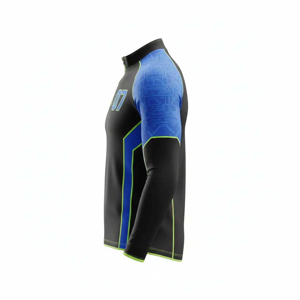 Custom Esports Quarter Zipper Esports Jersey - Blue, Green - All Blacks Electric Neon - Side View - Kinexa Sportswear