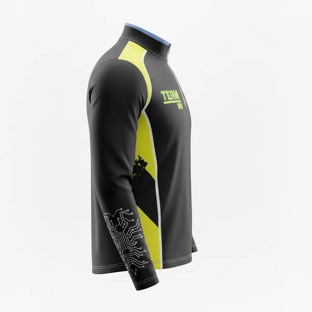 Custom Esports Quarter Zipper Esports Jersey - Yellow, White - All Blacks Electric - Side View - Kinexa Sportswear