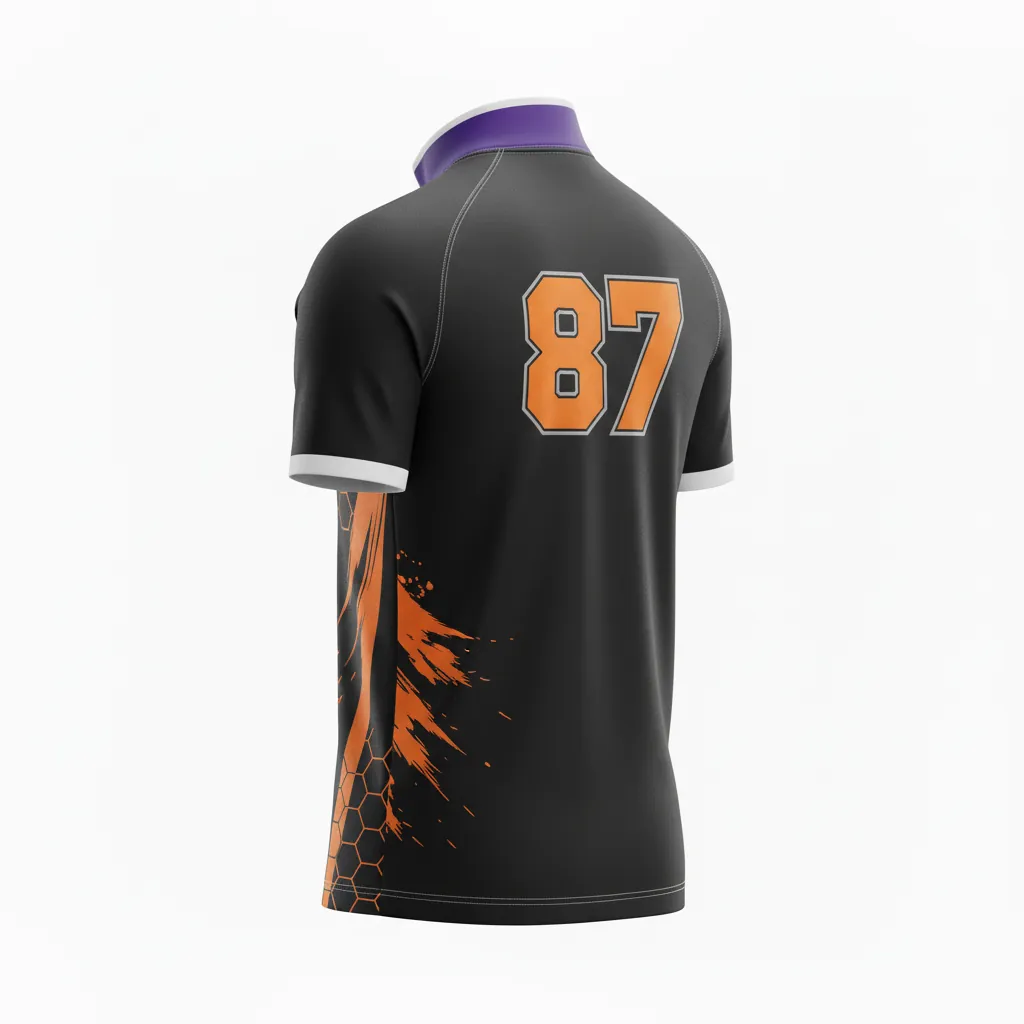 Custom Esports Quarter Zipper Esports Jersey - Orange, Silver - All Blacks Flame - Back View - Kinexa Sportswear