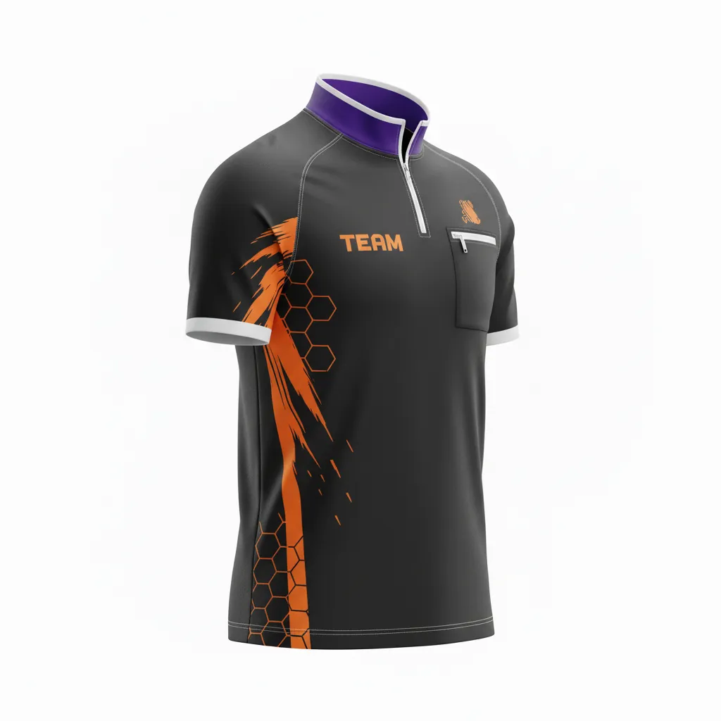 Custom Esports Quarter Zipper Esports Jersey - Orange, Silver - All Blacks Flame - Front View - Kinexa Sportswear
