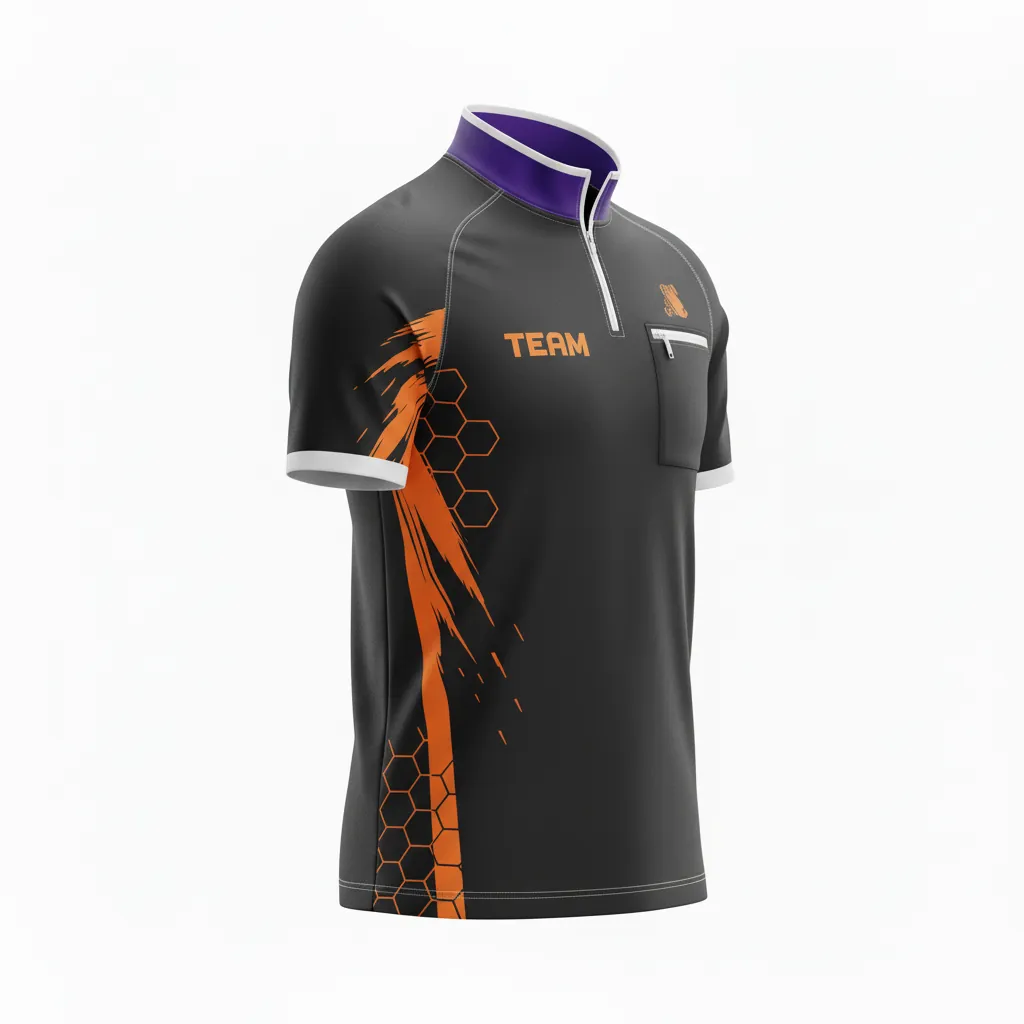 Custom Esports Quarter Zipper Esports Jersey - Orange, Silver - All Blacks Flame - Side View - Kinexa Sportswear