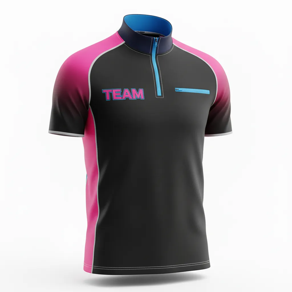 Custom Esports Quarter Zipper Esports Jersey - Pink, Blue - All Blacks Hot Electric - Front View - Kinexa Sportswear