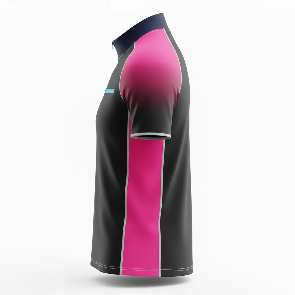 Custom Esports Quarter Zipper Esports Jersey - Pink, Blue - All Blacks Hot Electric - Side View - Kinexa Sportswear
