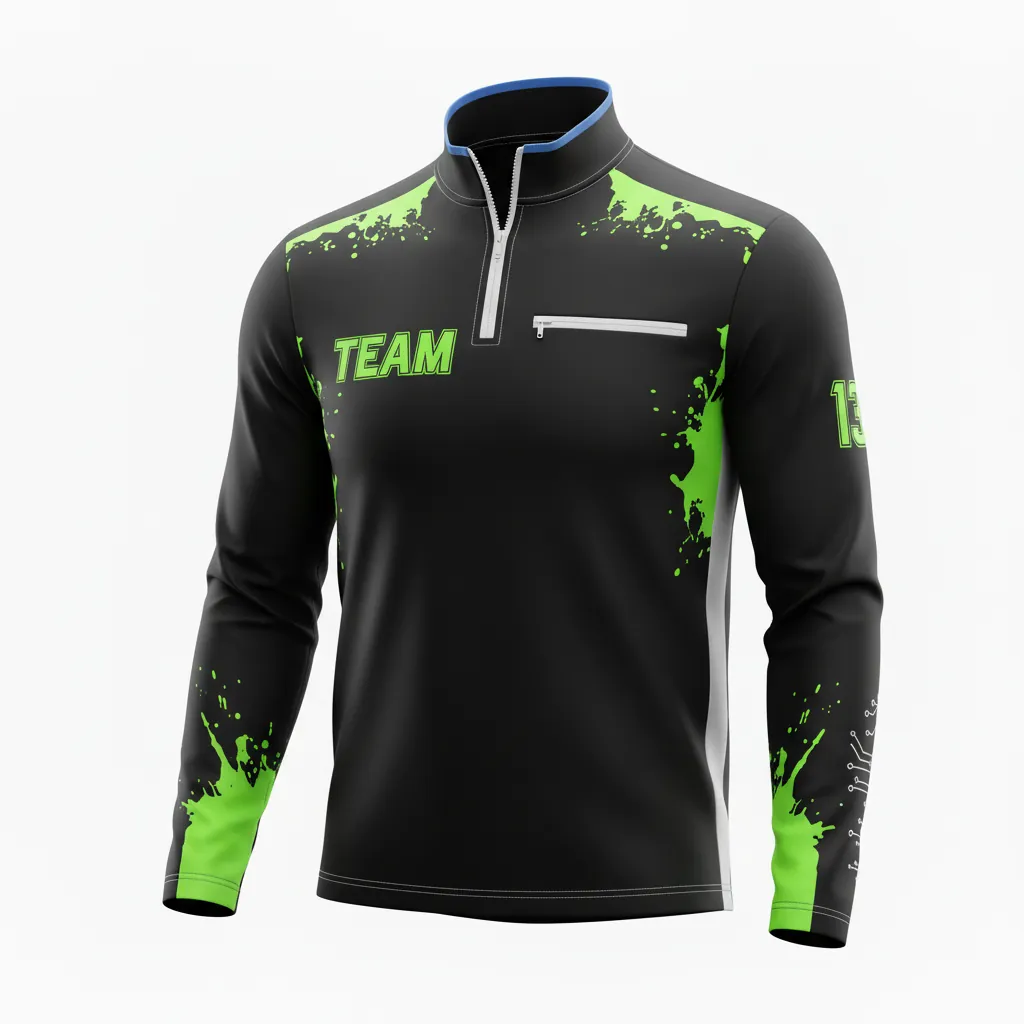Custom Esports Quarter Zipper Esports Jersey - Green, White - All Blacks Neon - Front View - Kinexa Sportswear