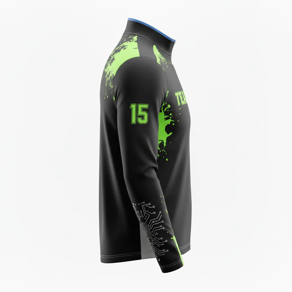 Custom Esports Quarter Zipper Esports Jersey - Green, White - All Blacks Neon - Side View - Kinexa Sportswear