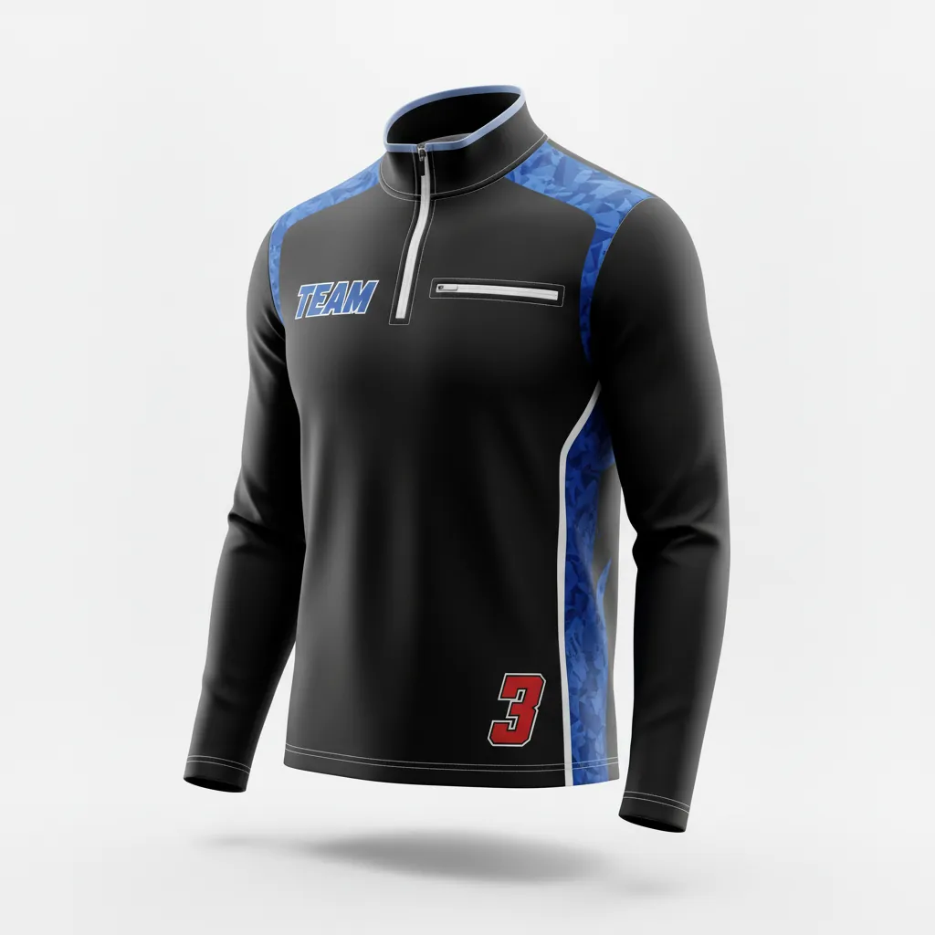 Custom Esports Quarter Zipper Esports Jersey - Blue, White - All Blacks Royal - Front View - Kinexa Sportswear