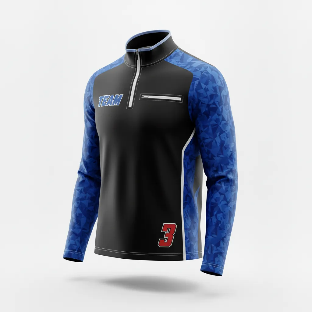 Custom Esports Quarter Zipper Esports Jersey - Blue, White - All Blacks Royal - Side View - Kinexa Sportswear