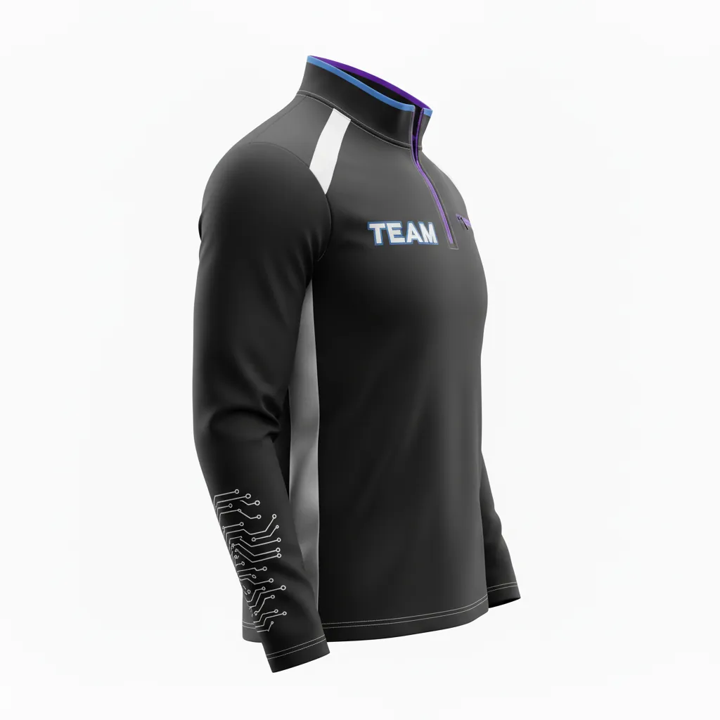 Custom Esports Quarter Zipper Esports Jersey - Silver, Purple - All Blacks Cyber - Side View - Kinexa Sportswear