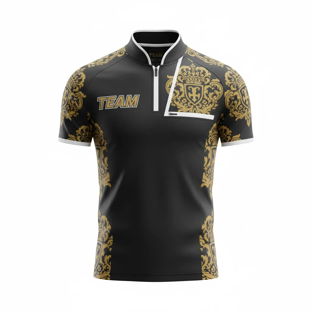 Custom Esports Quarter Zipper Esports Jersey - Gold, White - All Blacks Vegas - Front View - Kinexa Sportswear