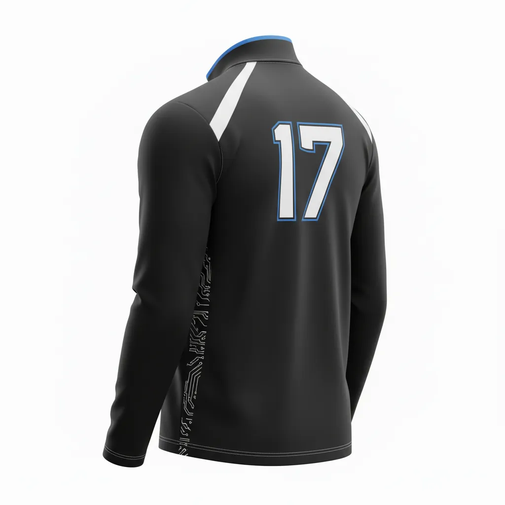 Custom Esports Quarter Zipper Esports Jersey - White, Blue - All Blacks Electric - Back View - Kinexa Sportswear