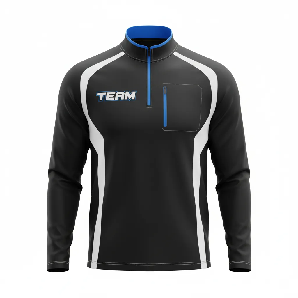 Custom Esports Quarter Zipper Esports Jersey - White, Blue - All Blacks Electric - Front View - Kinexa Sportswear