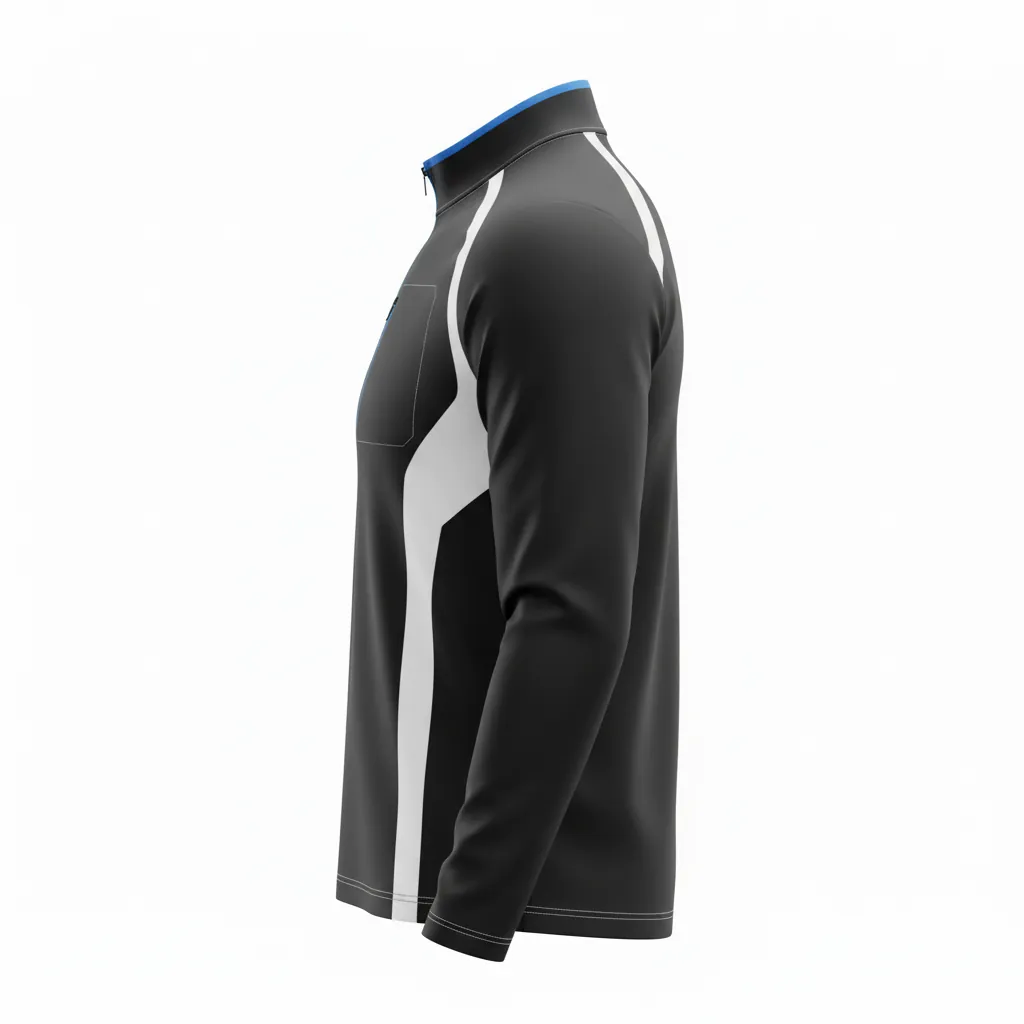 Custom Esports Quarter Zipper Esports Jersey - White, Blue - All Blacks Electric - Side View - Kinexa Sportswear